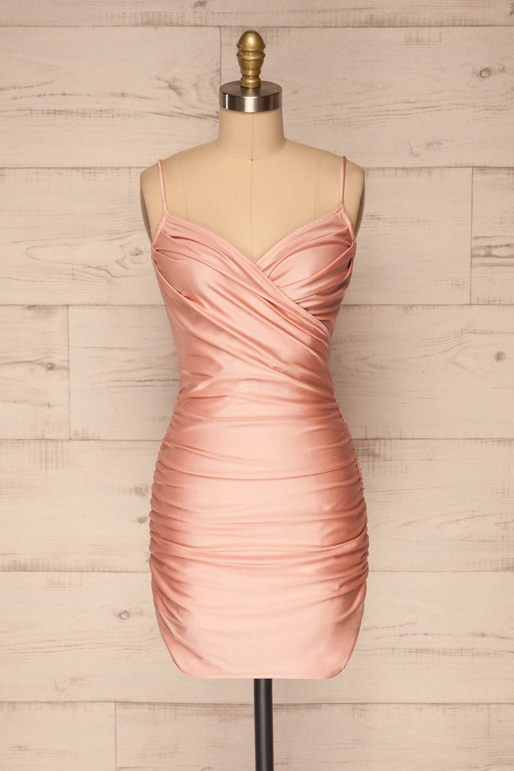 Unice Blush Silky Fitted Cocktail Dress | La petite garçonne front view