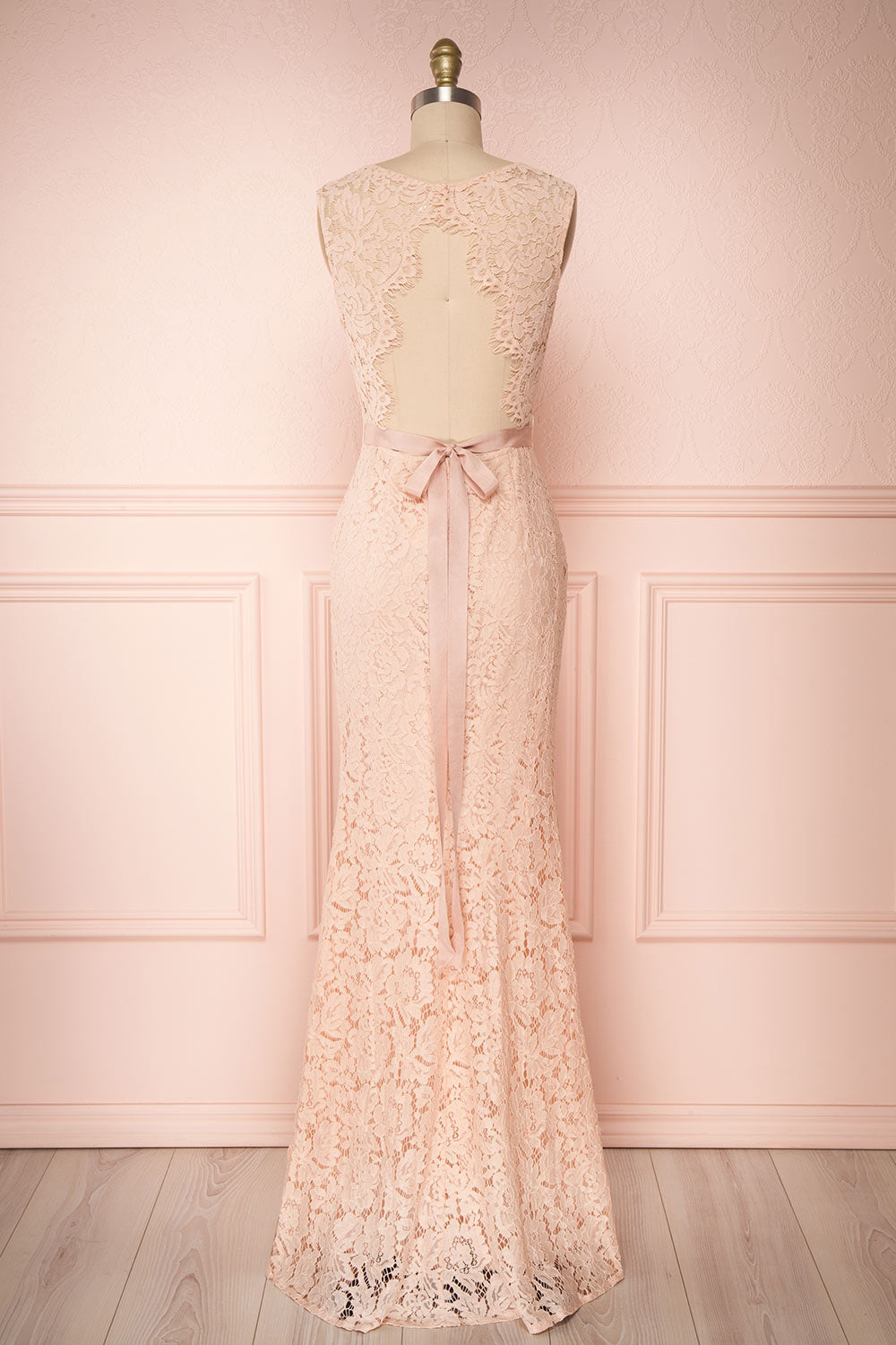 Uranie Blush Pink Lace Mermaid Gown | Boudoir 1861 back view