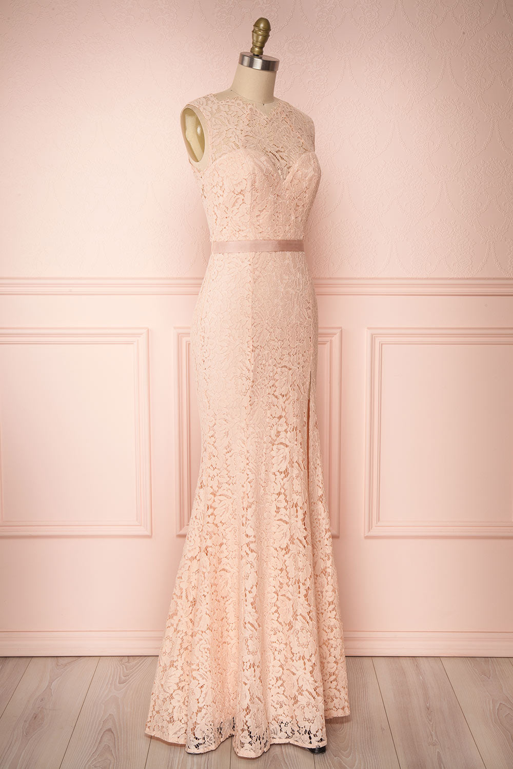 Uranie Blush Pink Lace Mermaid Gown | Boudoir 1861 side view