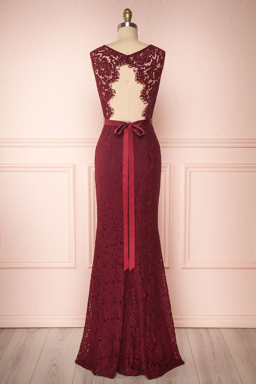 Uranie Burgundy Lace Mermaid Gown | Boudoir 1861 back view