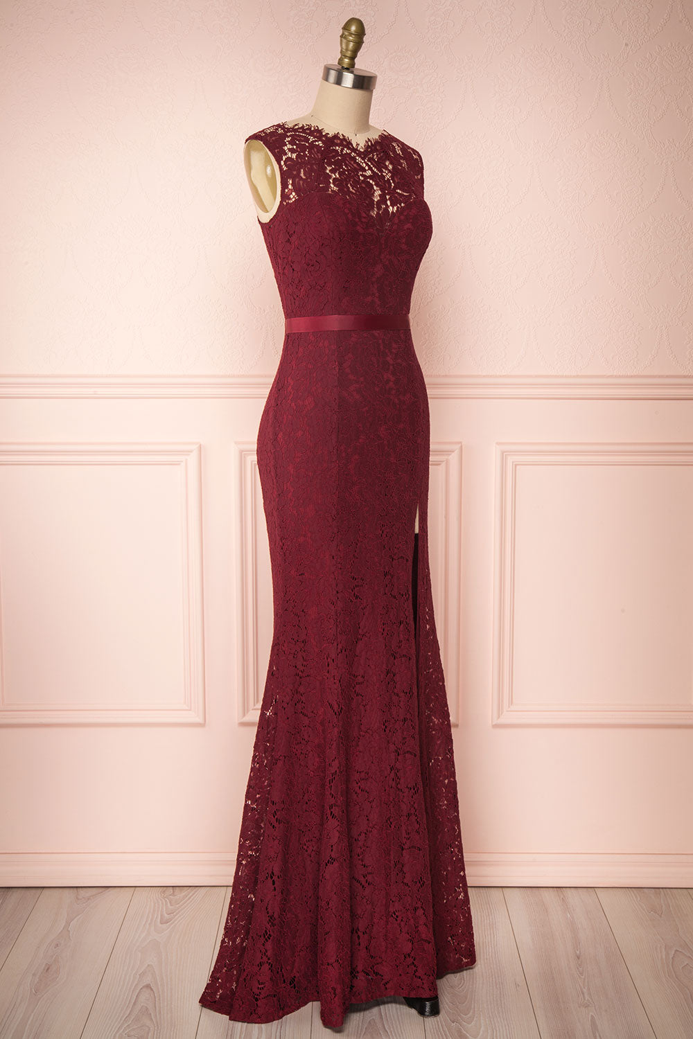 Uranie Burgundy Lace Mermaid Gown | Boudoir 1861 side view