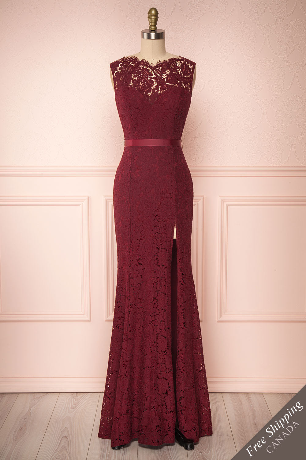 Uranie Burgundy Lace Mermaid Gown | Boudoir 1861 front view