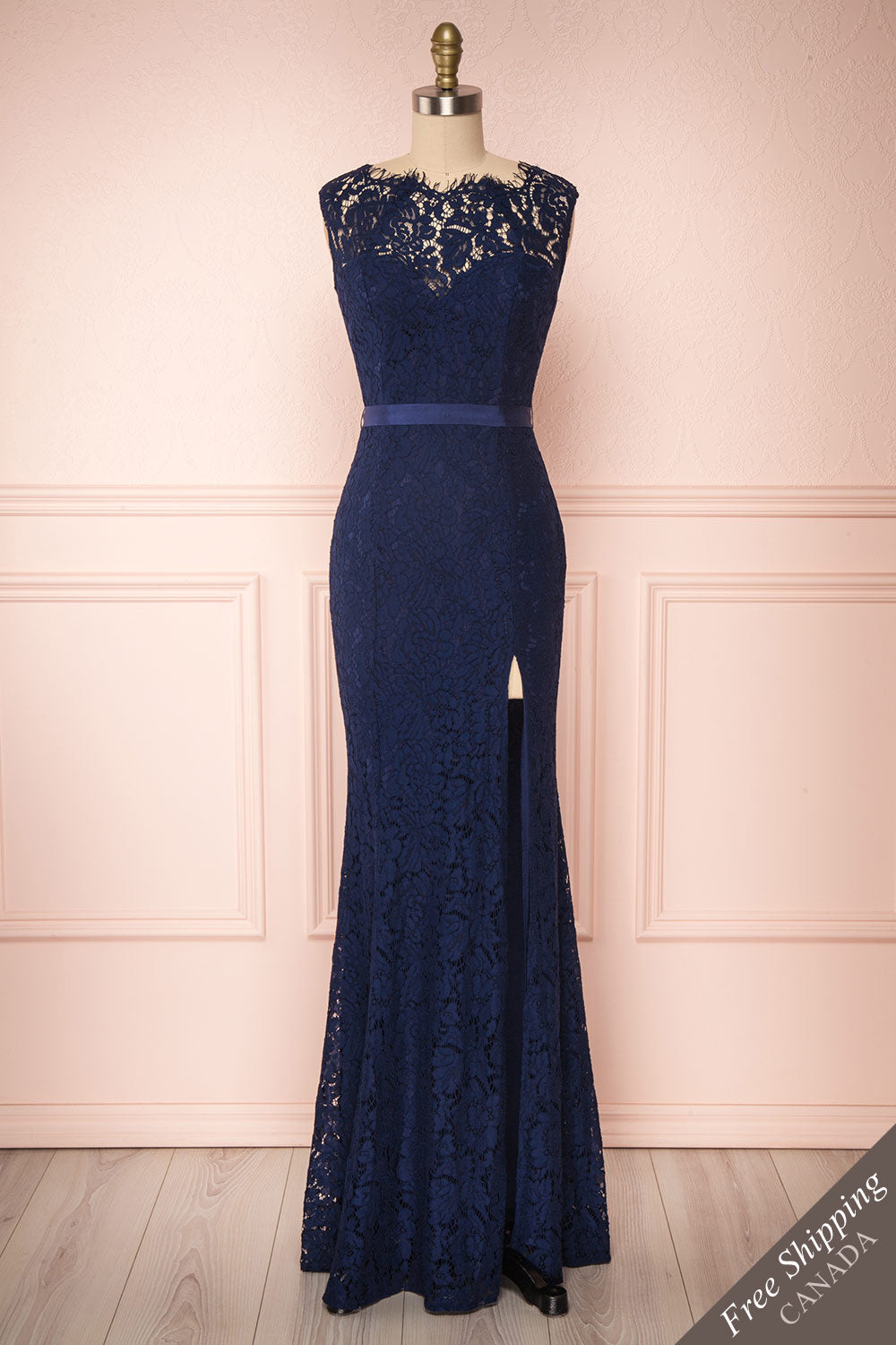 Uranie Navy Blue Lace Mermaid Gown | Boudoir 1861 front view