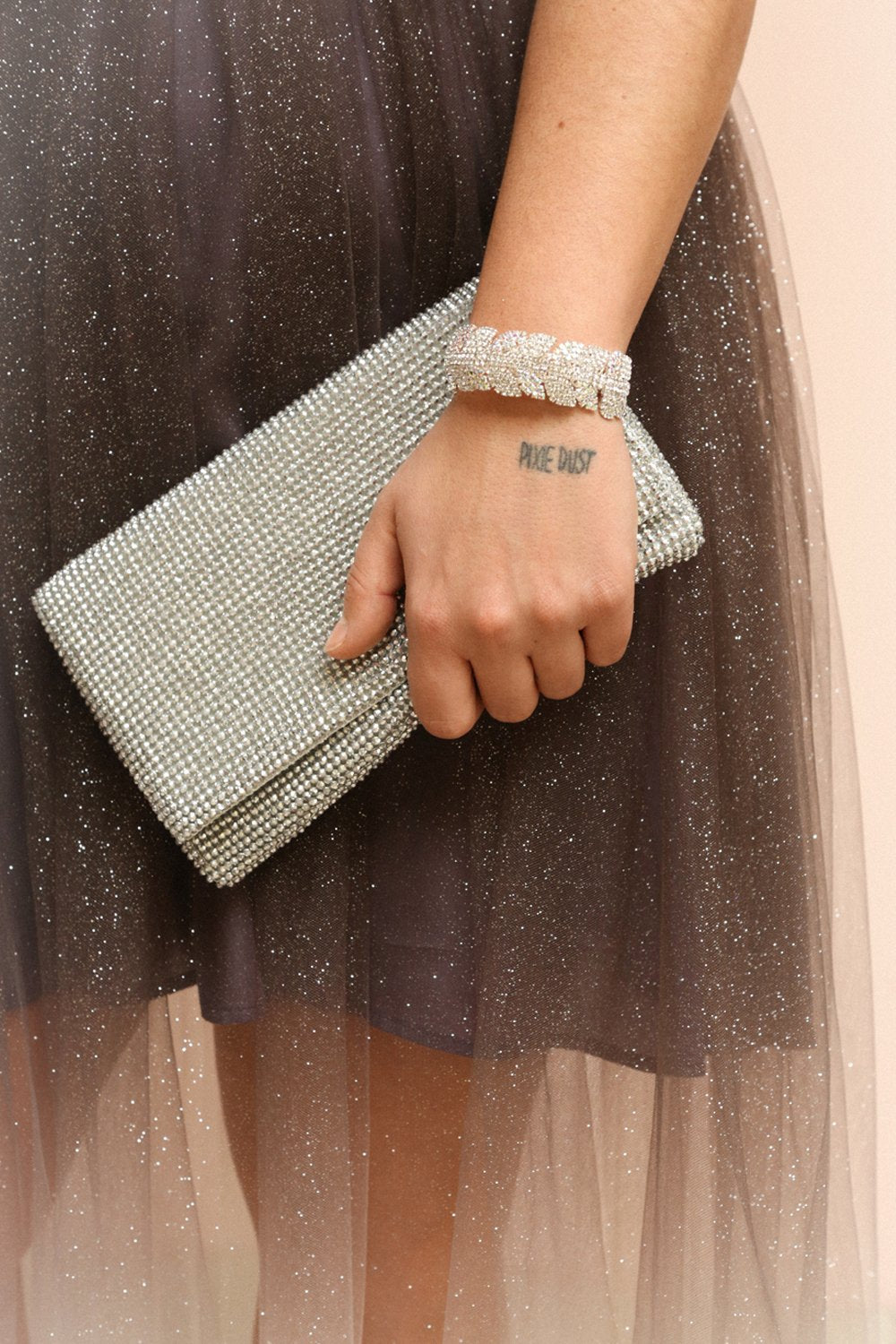 Meryt Silver Crystal Clutch | Sac à Main | Boutique 1861 on model