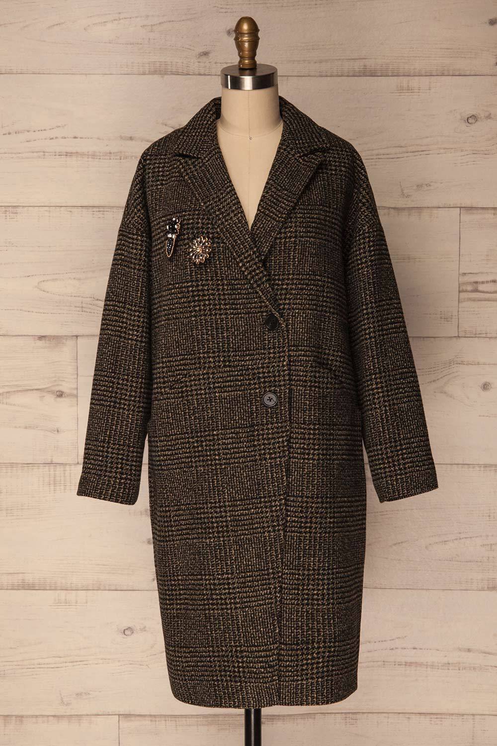 Valencay Grey Houndstooth Plaid Felt Coat | La Petite Garçonne