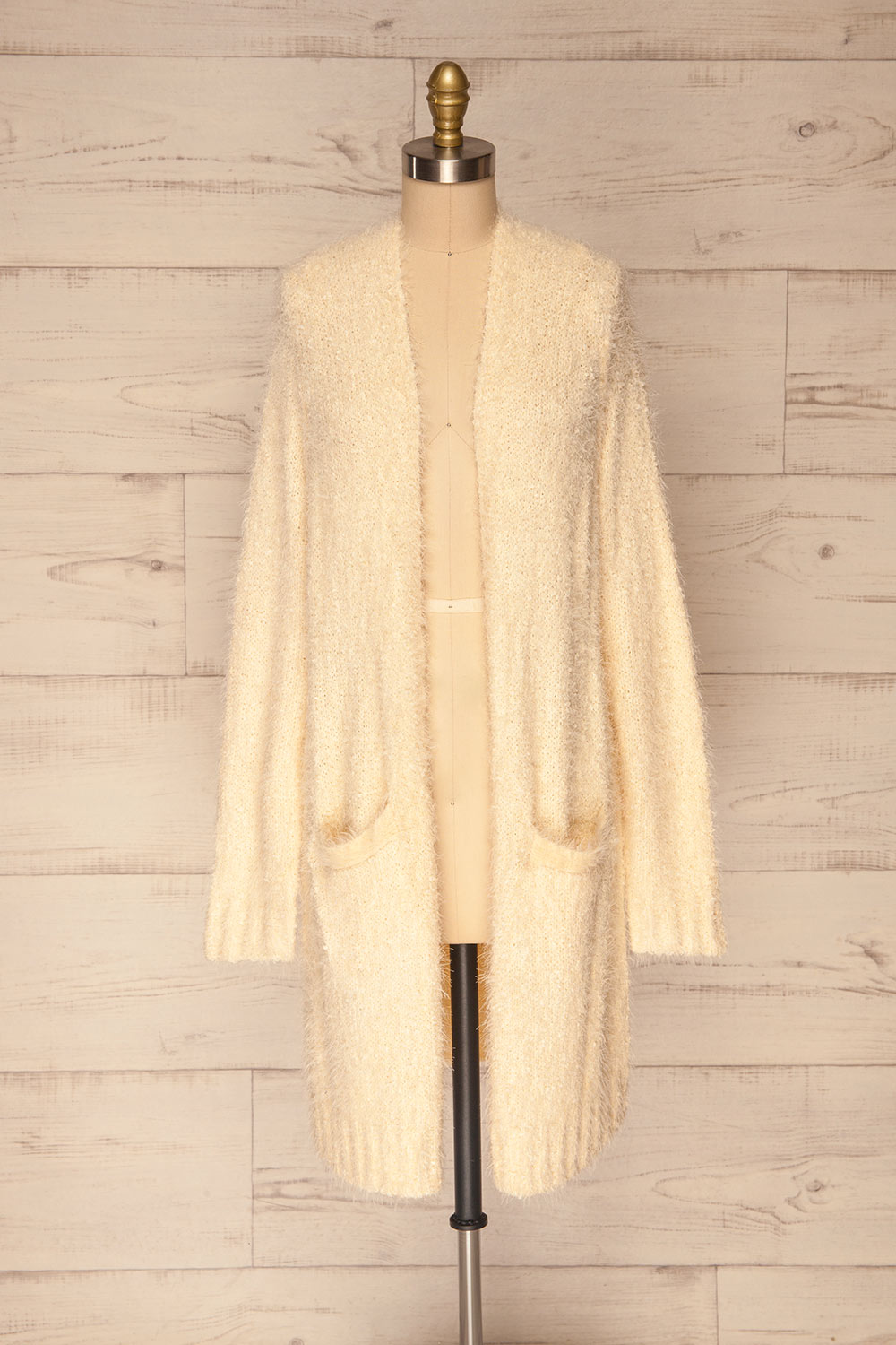 Valette Cream Fuzzy Long Sleeve Cardigan | La petite garçonne front view