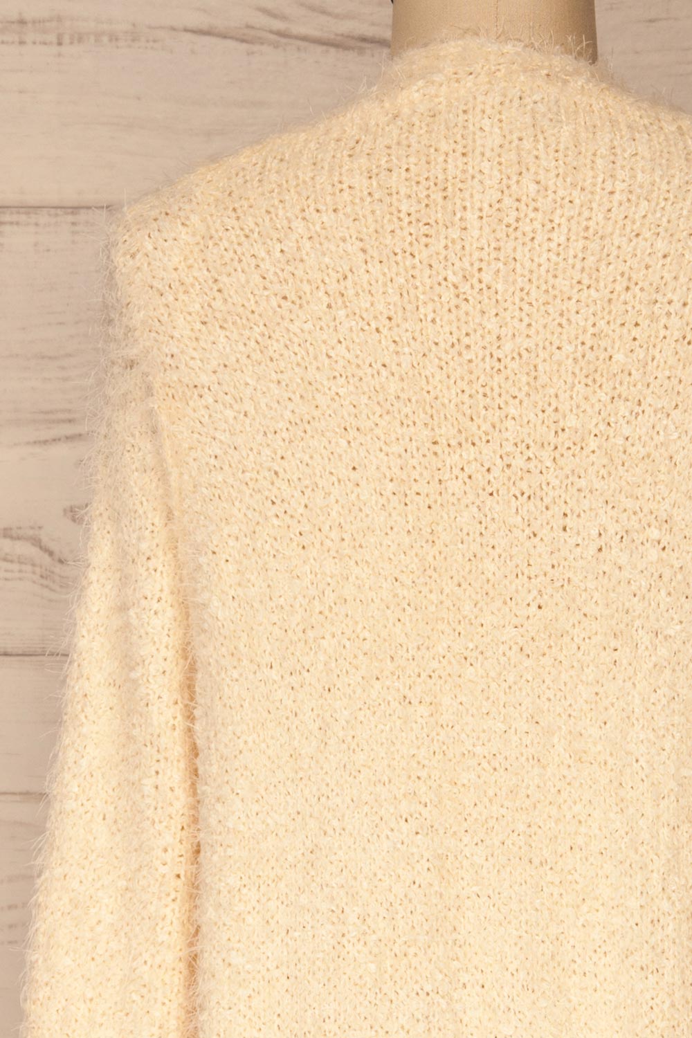 Valette Cream Fuzzy Long Sleeve Cardigan | La petite garçonne back close-up