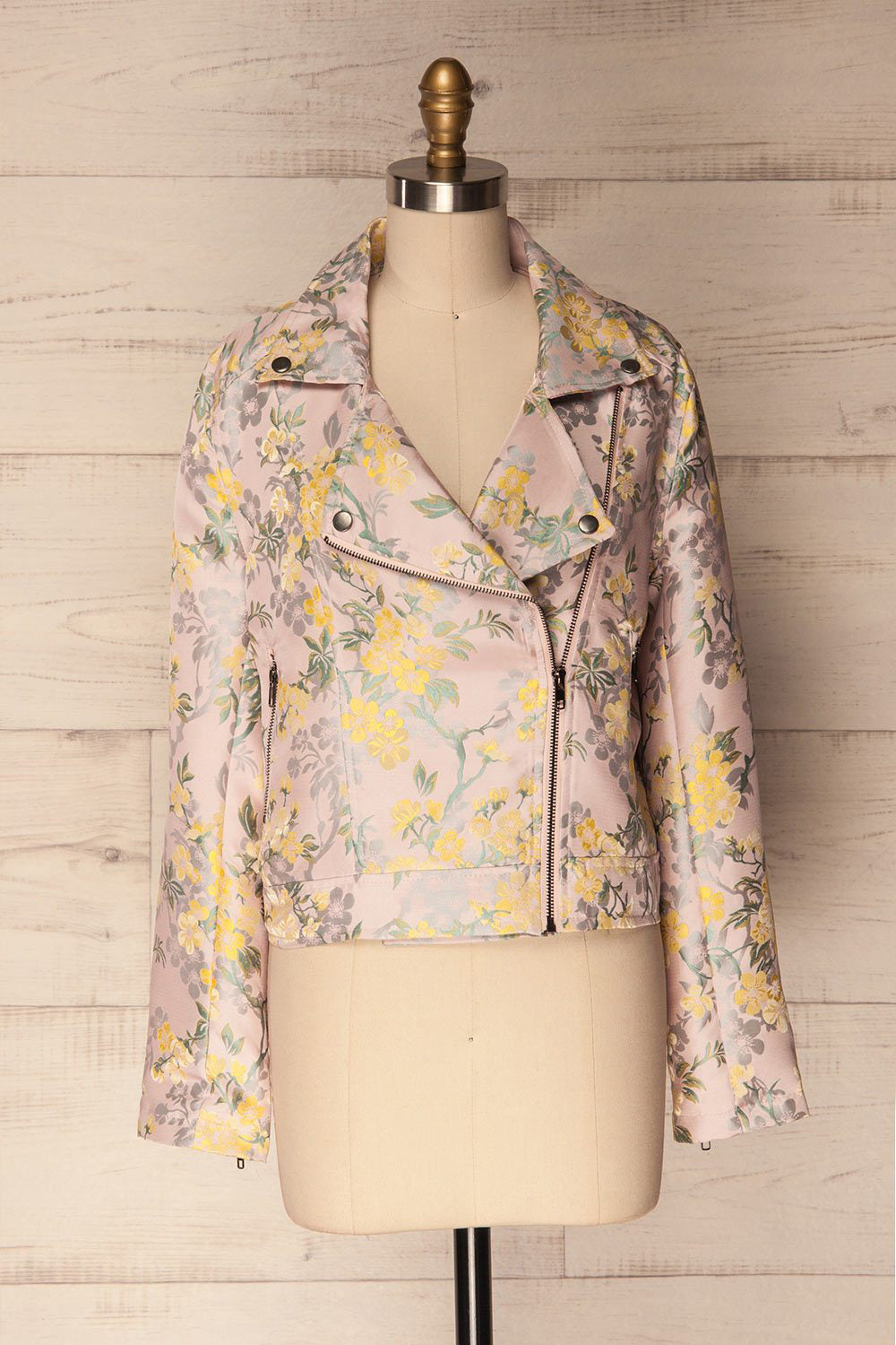 Valhey Pink Floral Satin Motorcycle Jacket | La Petite Garçonne
