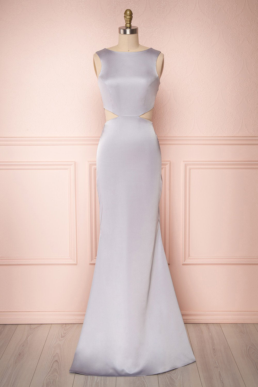 strapless open back dress Grey Satin One Shoulder Applique Long Sleeve Prom Dresses ,PD00144 –  AlineBridal main image 1
