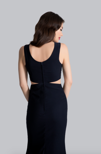 Vallata Marine Blue Fitted Gown | La petite garçonne back
