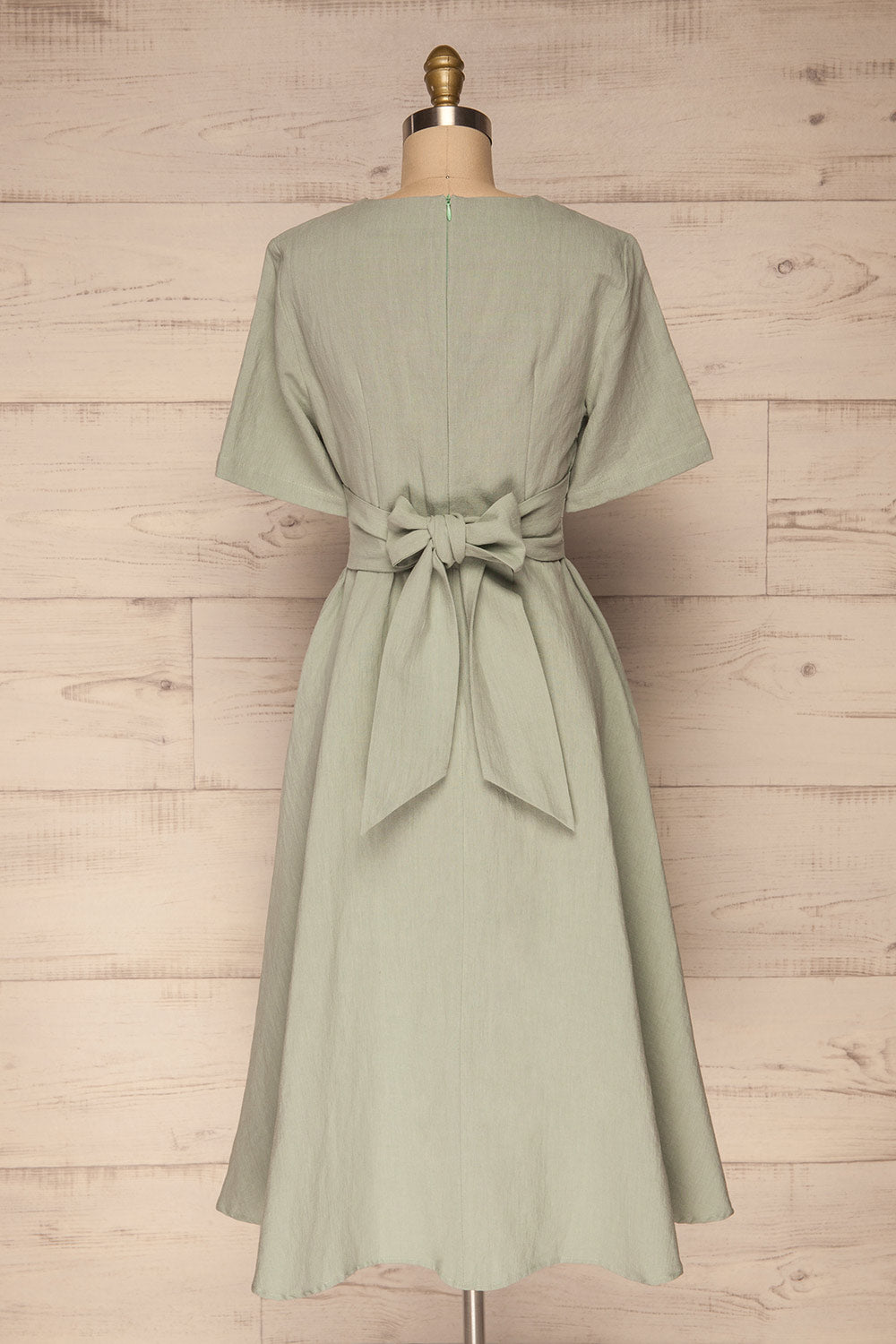 Valthi Blue Linen A-Line Midi Dress | La petite garçonne back view