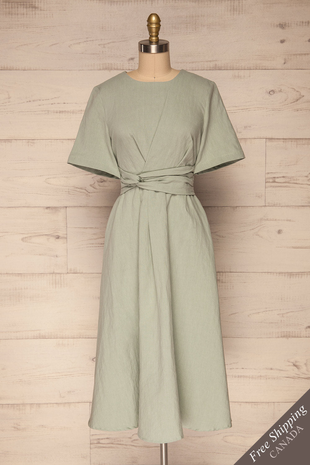 Valthi Blue Linen A-Line Midi Dress | La petite garçonne front view