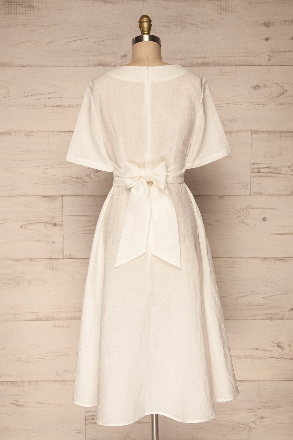 Valthi White Linen A-Line Midi Dress | La petite garçonne back view