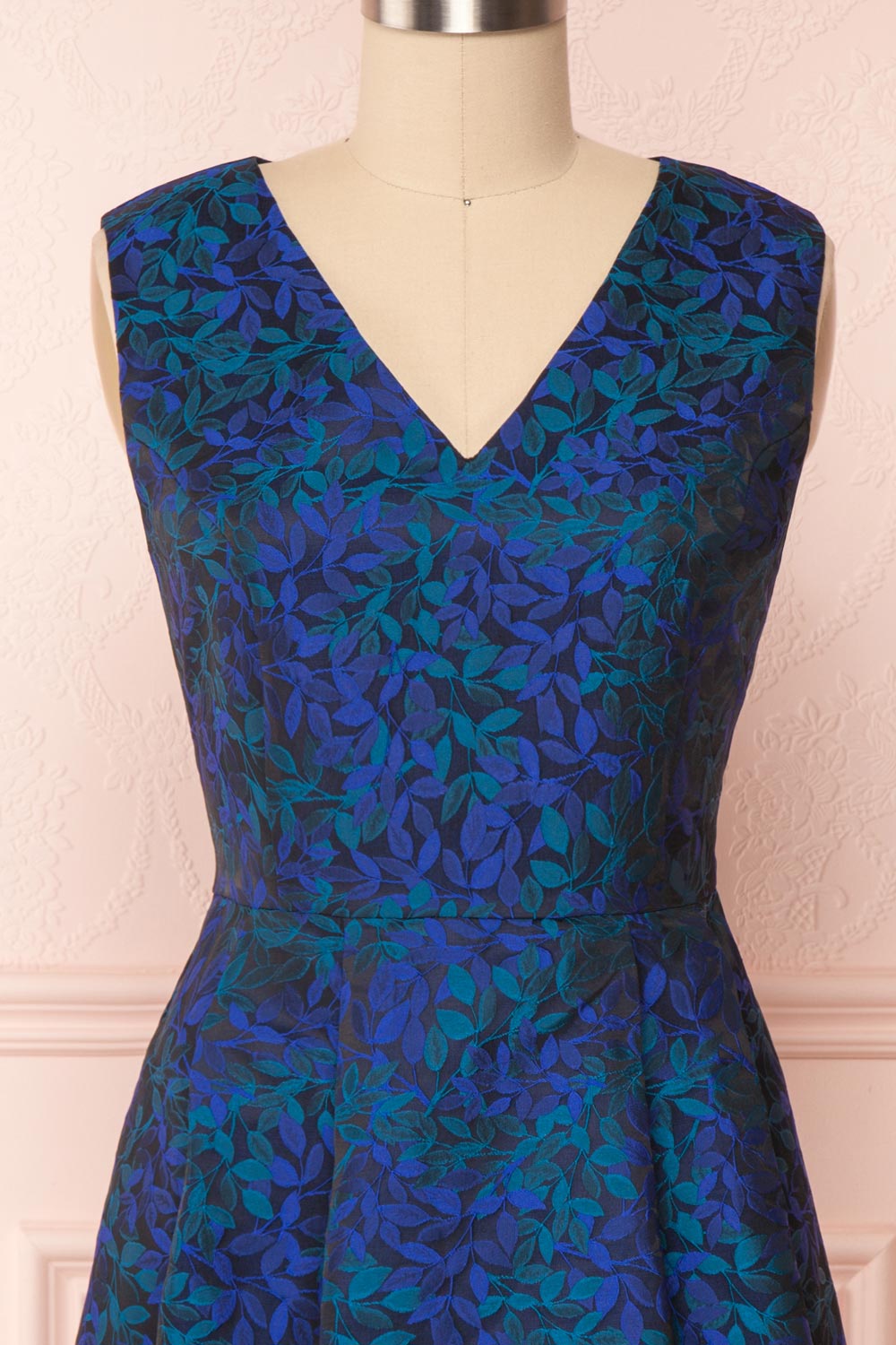 Vanko Blue Cocktail Dress with Embroidery | Boutique 1861 front close-up