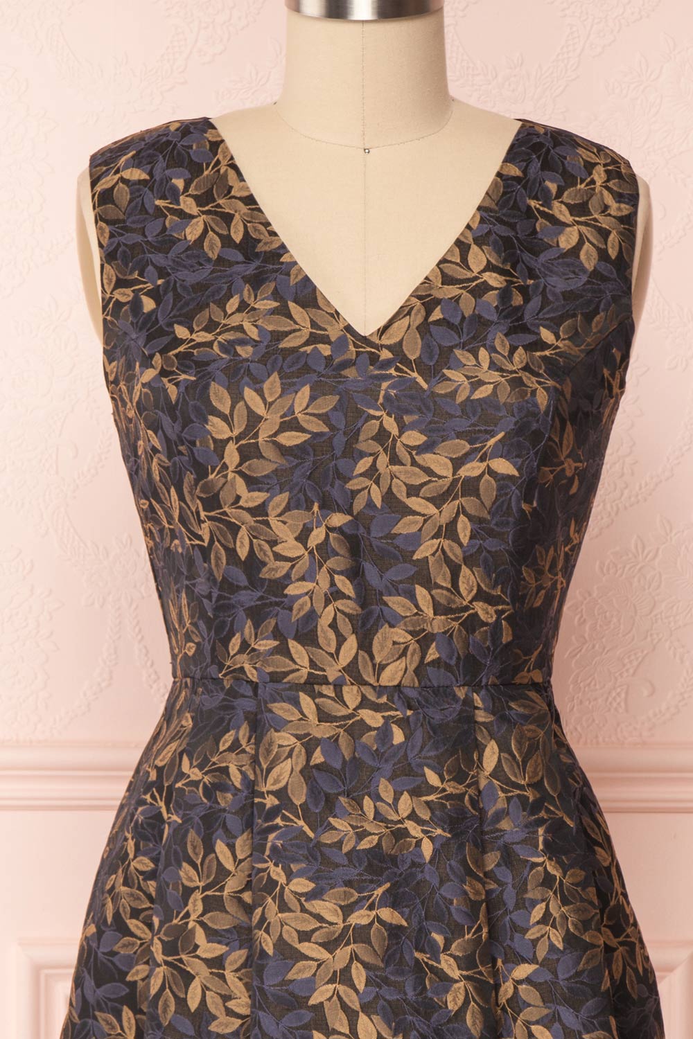 Vanko Gold Cocktail Dress with Embroidery | Boutique 1861 front close-up