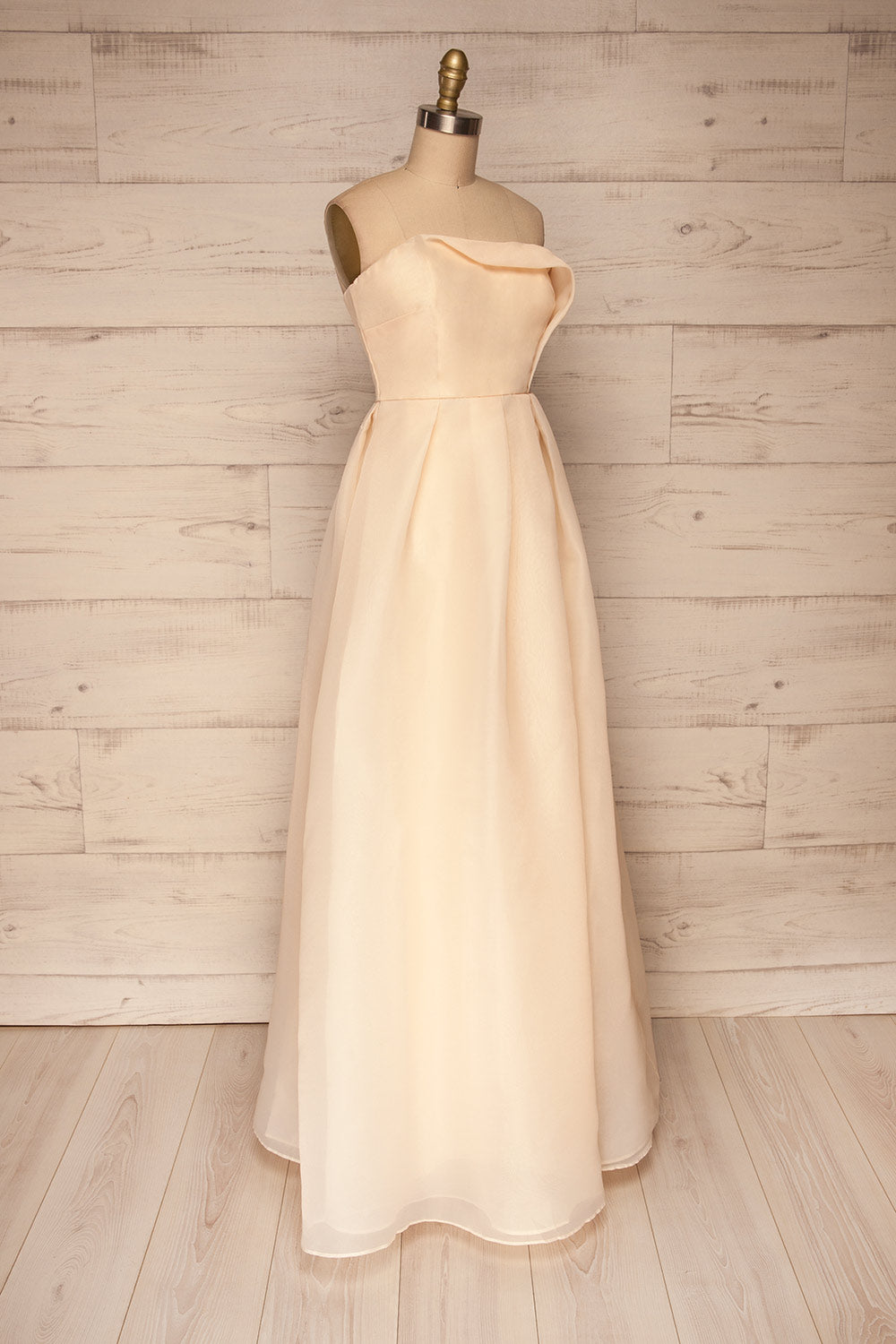 Venosa Beige Strapless Maxi Dress side view | La petite garçonne