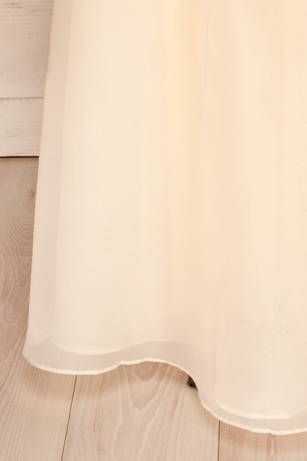 Venosa Beige Strapless Maxi Dress skirt close up | La petite garçonne