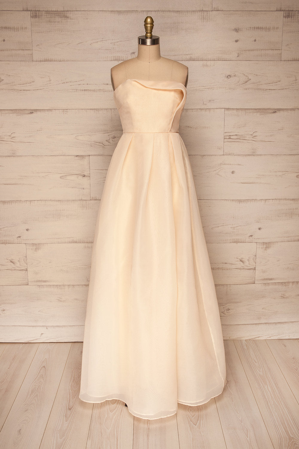 Venosa Beige Strapless Maxi Dress | La petite garçonne