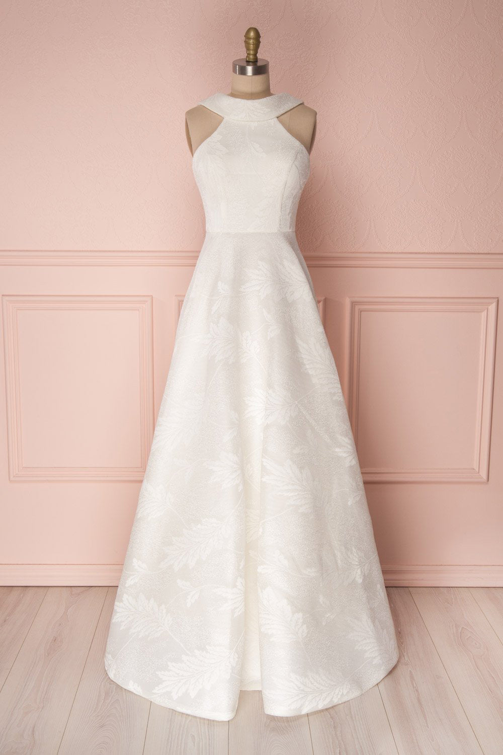 Verbara White Embroidered Halter A-Line Bridal Dress | Boudoir 1861 front view