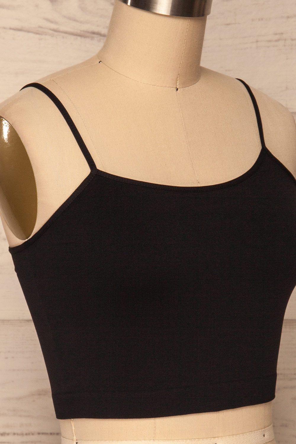 Veere Black Cropped Cami w/ Thin Straps | La petite garçonne side close up