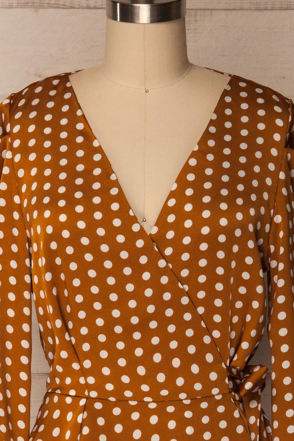 Viboras Yellow & White Polka Dot Wrap Blouse | La Petite Garçonne front close up