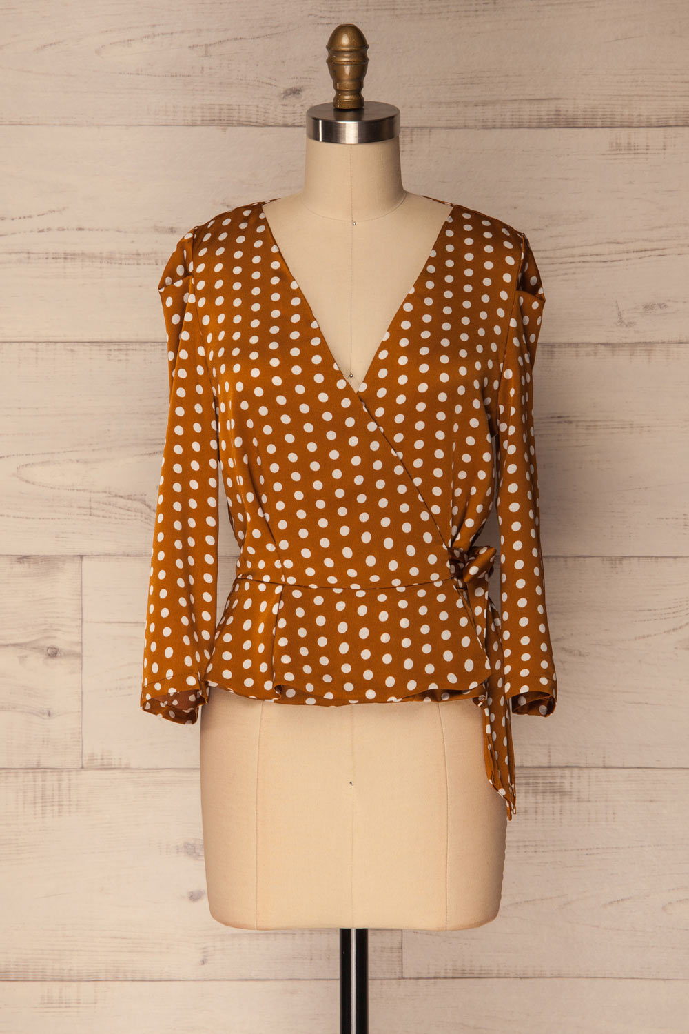 Viboras Yellow & White Polka Dot Wrap Blouse | La Petite Garçonne front view