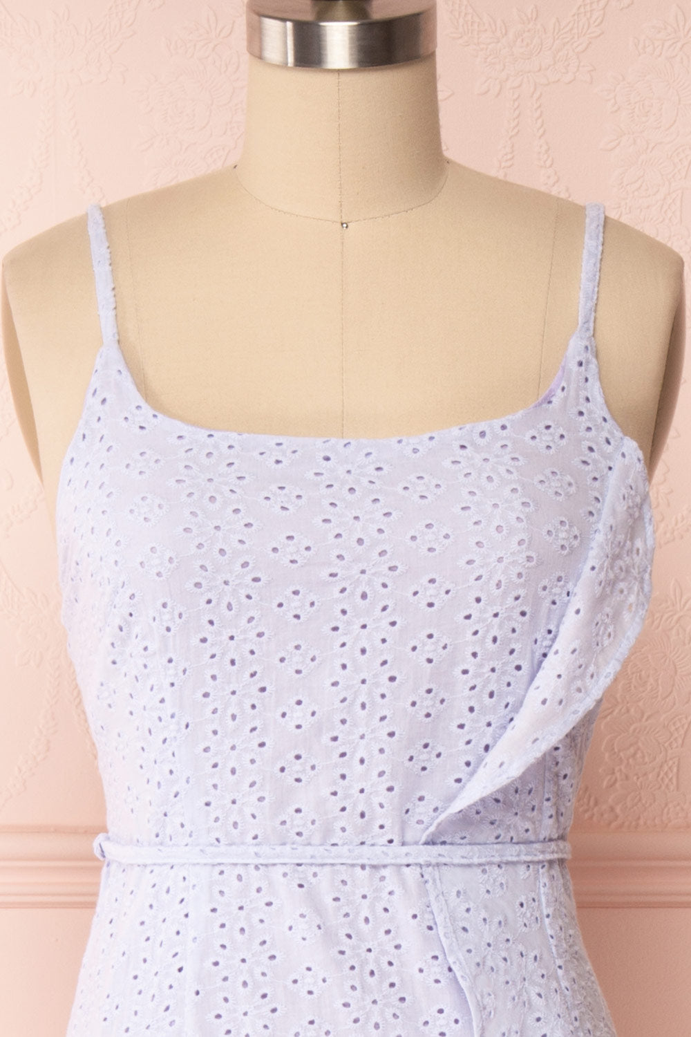 Vidia Lavender Openwork Short Dress | Boutique 1861 front close up