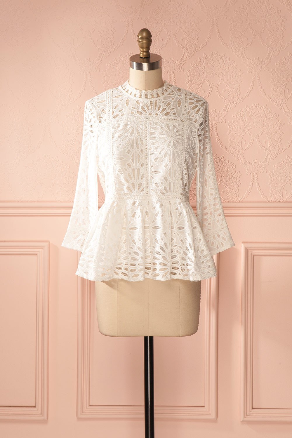 Viktorie - White lace ruffled peplum top