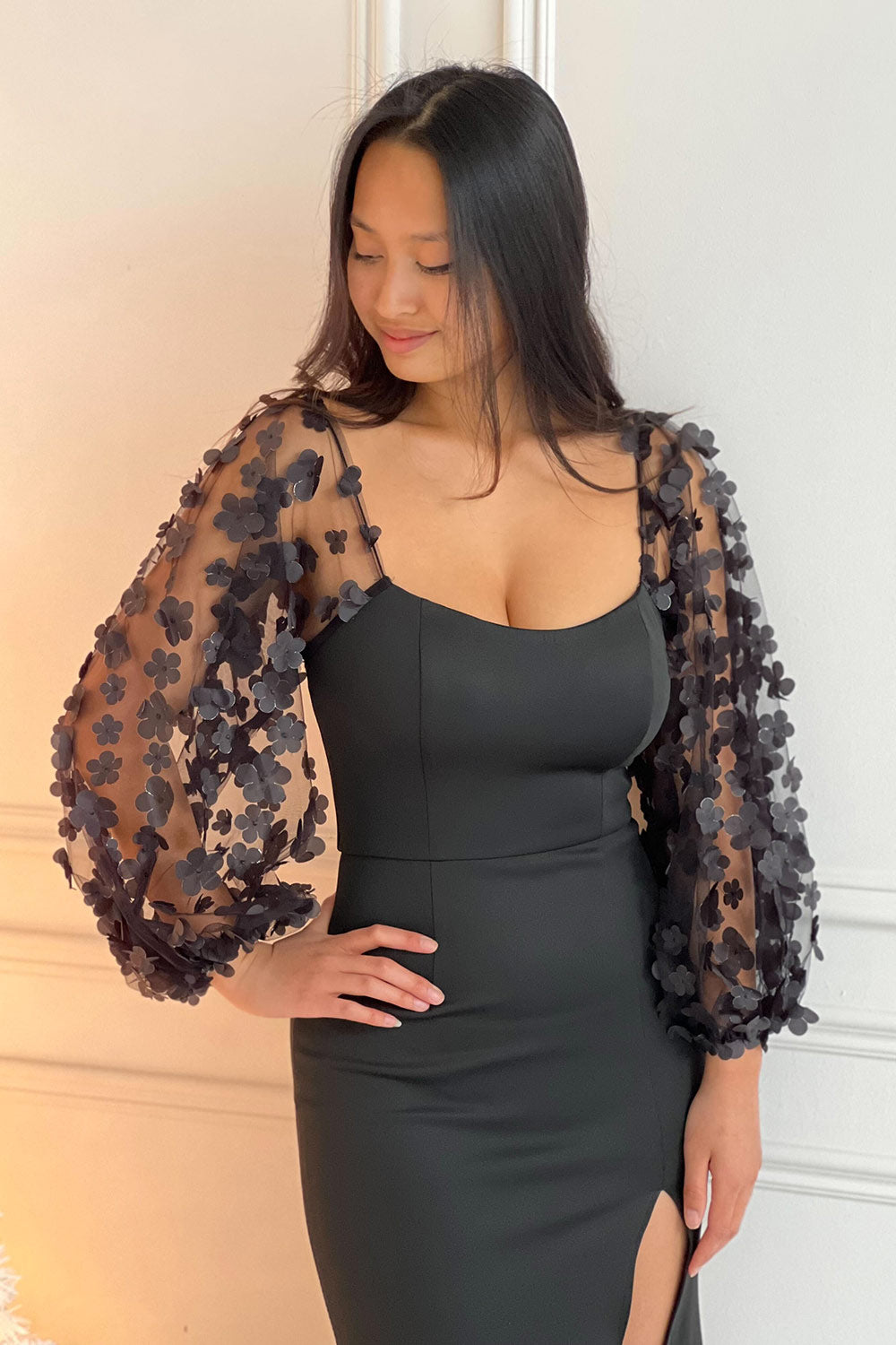 Villanelle White Mermaid Gown w/ Puffy Sleeves | Boudoir 1861 sleeve model