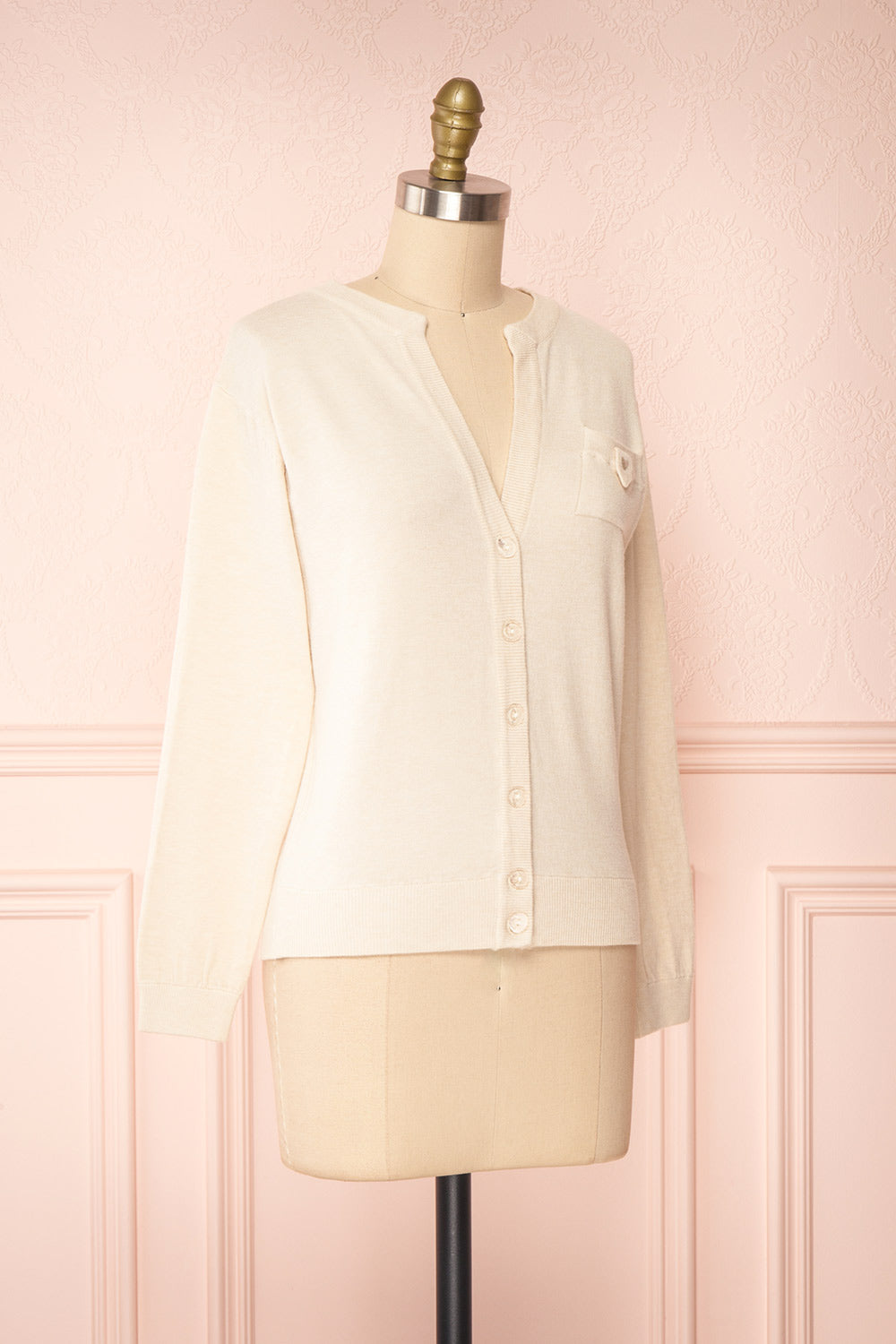 Vizela Beige Long Sleeve Button-Up Cardigan | Boutique 1861 side view