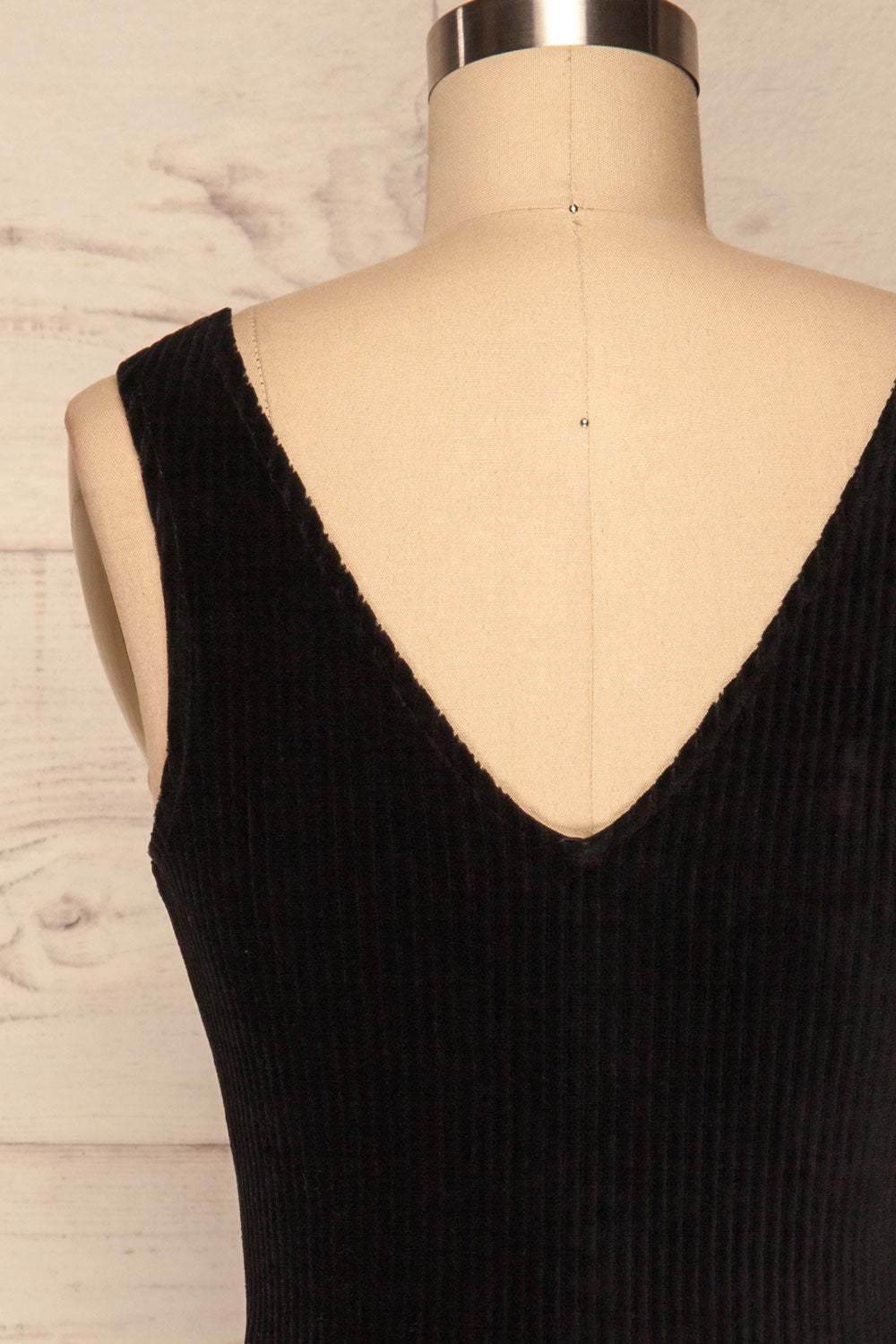 Watford Black Corduroy Button-Up Dress | BACK CLOSE UP | La Petite Garçonne