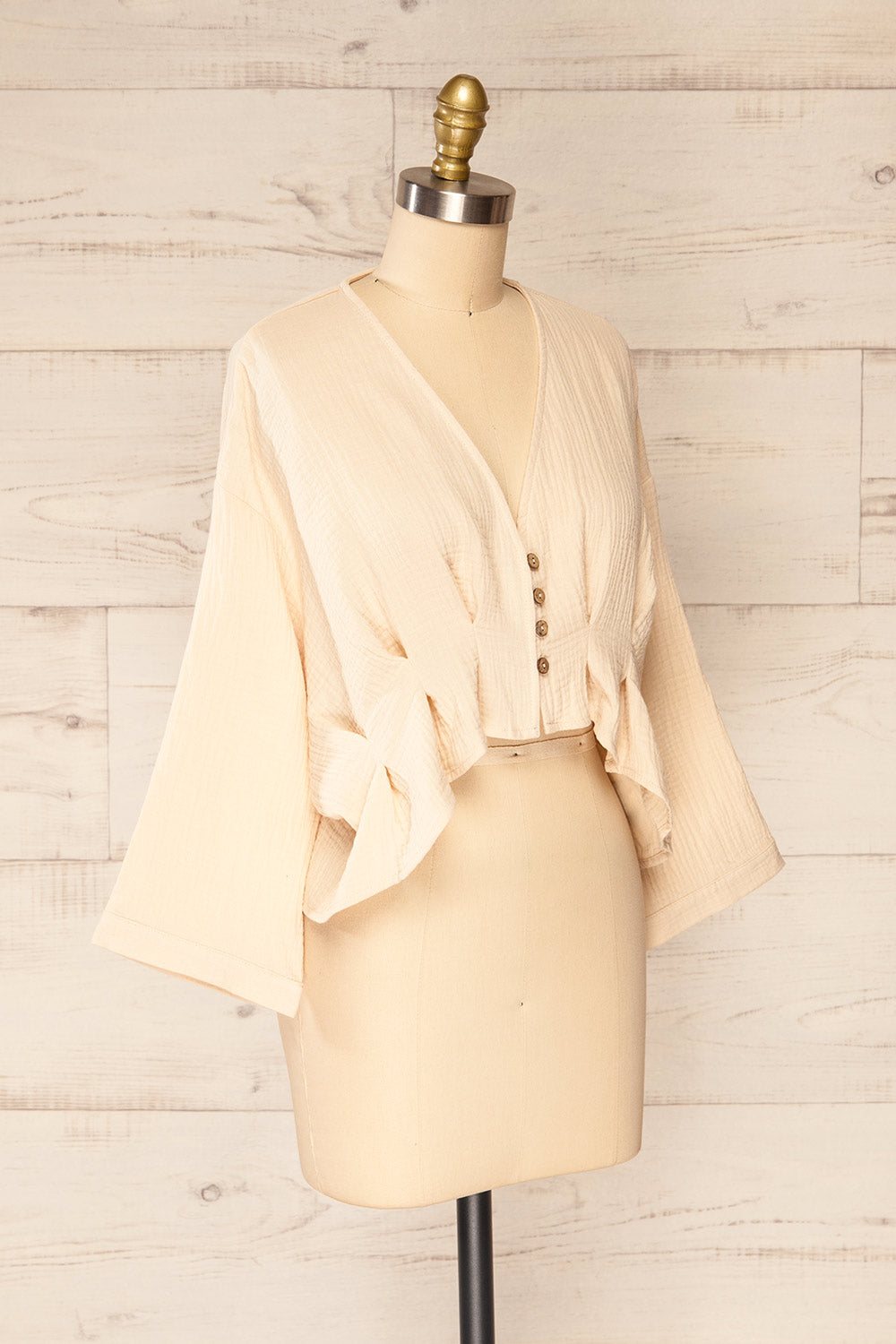 Westport Beige Cropped V-Neck Top | La petite garçonne side view