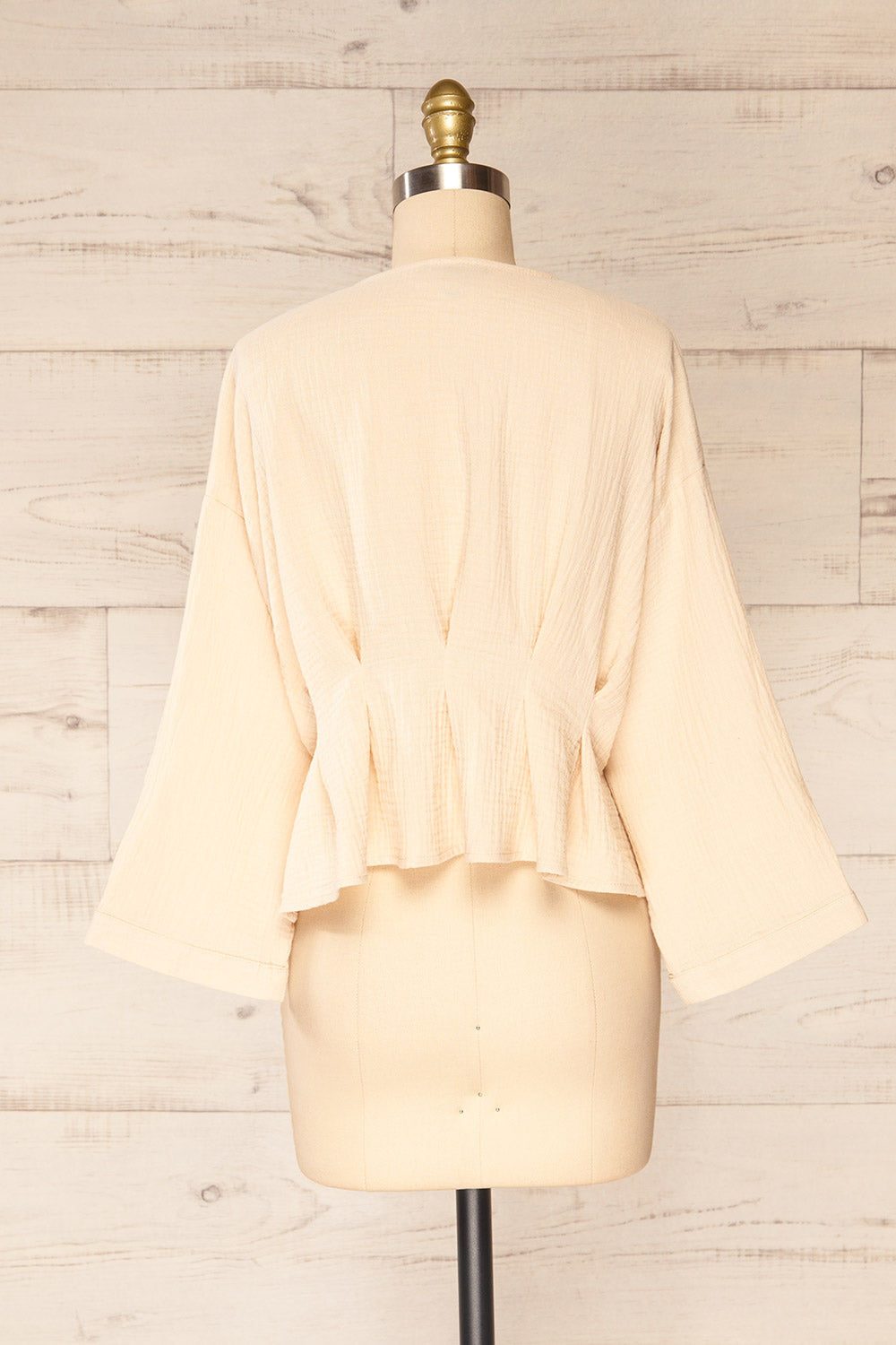 Westport Beige Cropped V-Neck Top | La petite garçonne back view