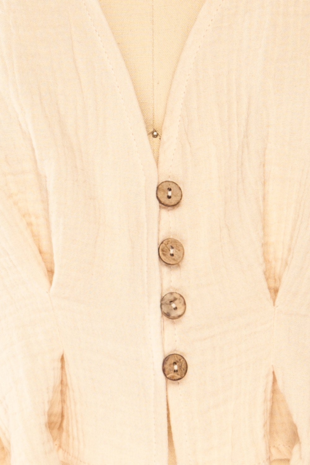 Westport Beige Cropped V-Neck Top | La petite garçonne fabric