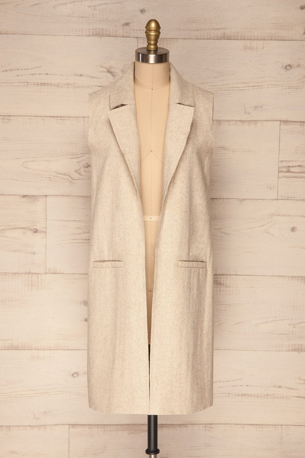 Worthing Beige Sleeveless Long Cardigan | La Petite Garçonne