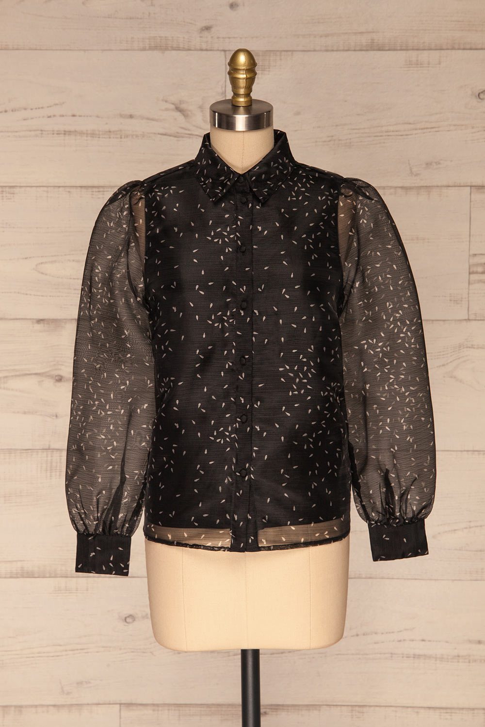 Xandra Print Black Tulle Shirt w/ Bow front view | La petite garçonne