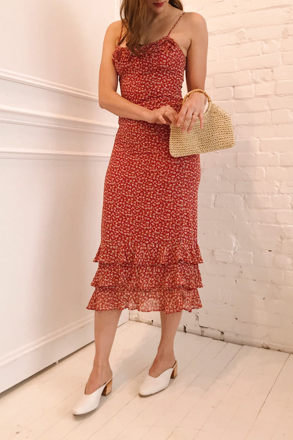 Xenia Red Floral Maxi Dress w/ Ruffles | Boutique 1861 model look