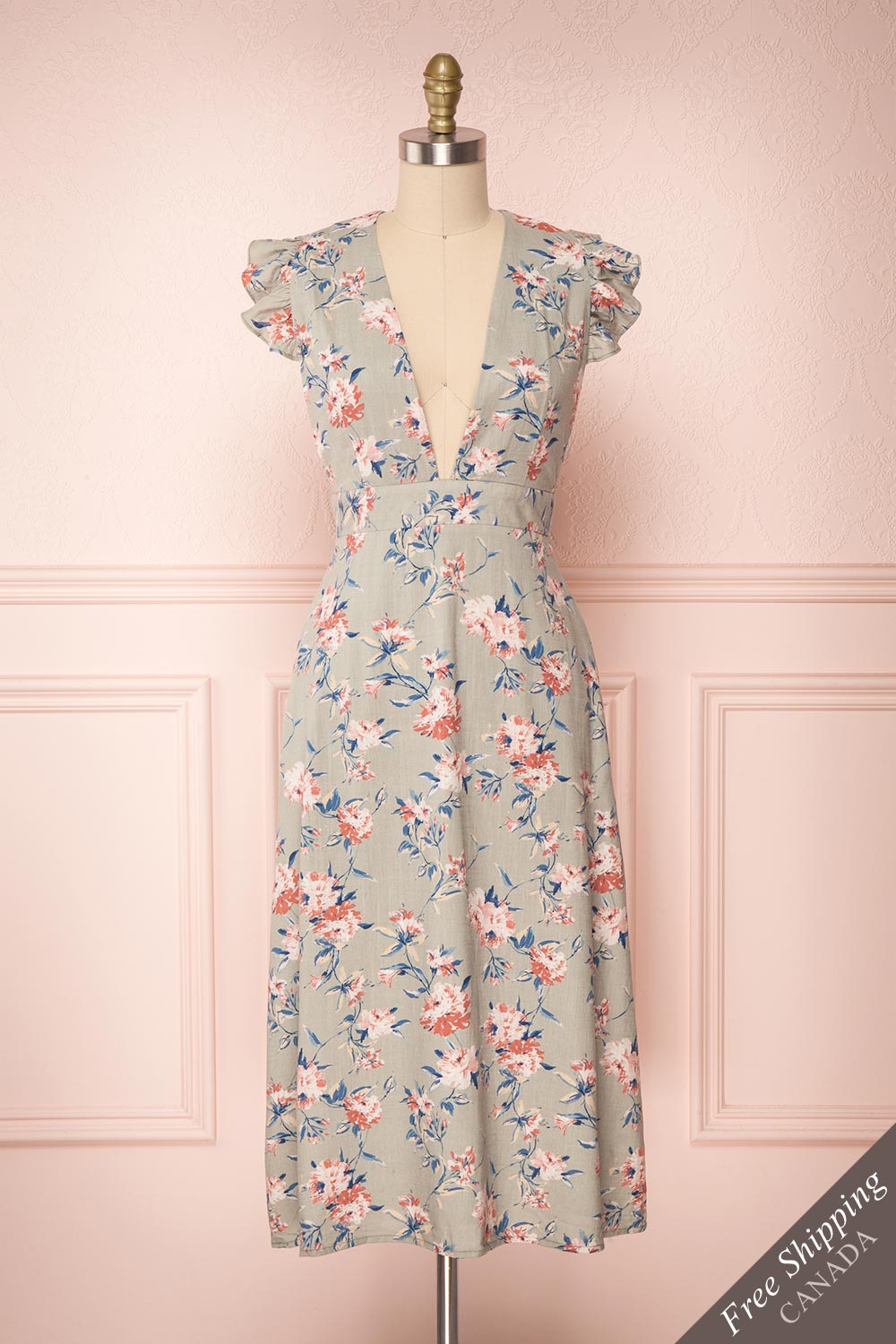 Yalimapo Sage Floral Midi Pinafore Dress w Ruffles | Boutique 1861