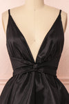 Yelena Black Plunging Neckline Short Dress | Boutique 1861 front close-up