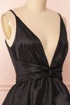Yelena Black Plunging Neckline Short Dress | Boutique 1861 side close-up