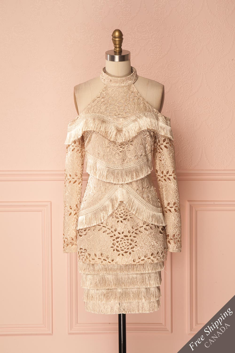 Yindee Gold Jacquard Layered Off-Shoulder Dress | Boudoir 1861