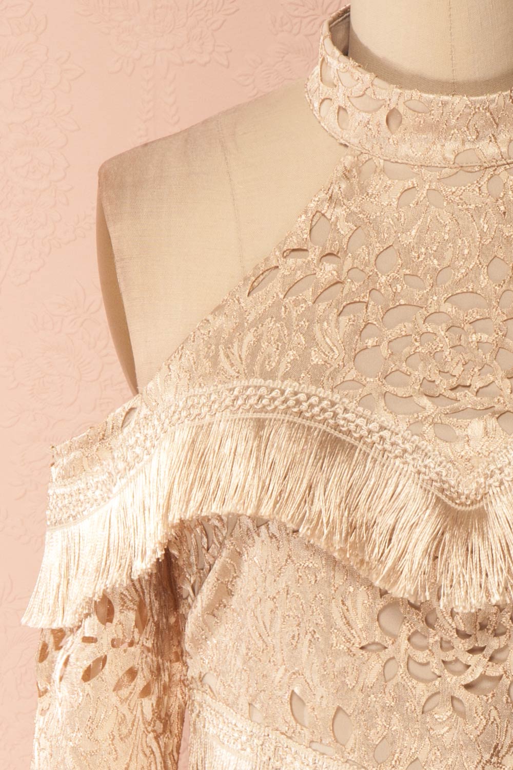 Yindee Gold Jacquard Layered Off-Shoulder Dress | Boudoir 1861