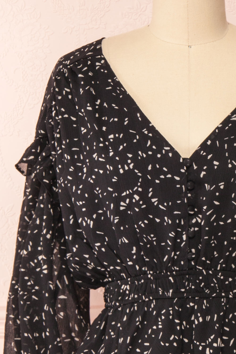 Yneth Black Patterned Midi Dress | Boutique 1861 front close-up