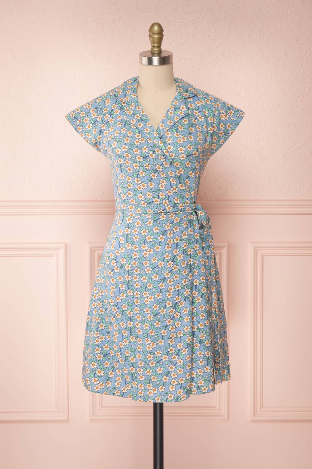 Yomari Light Blue Floral Wrap Dress | Boutique 1861 front view