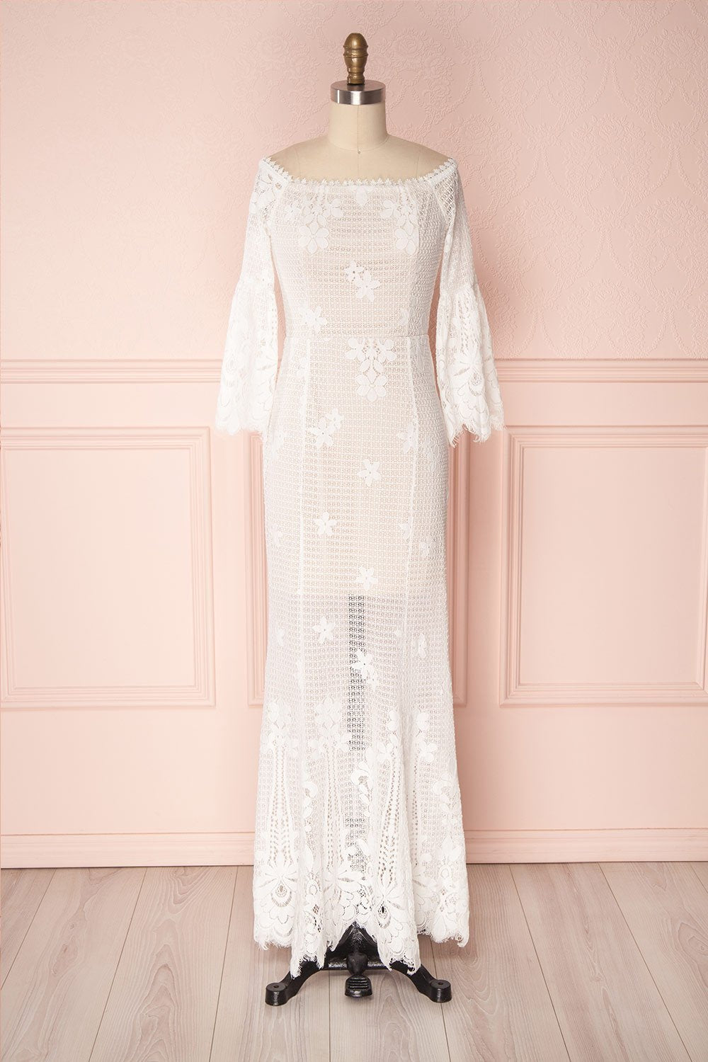 Youksane White & Beige Lace Off-Shoulder Mermaid Gown | Boudoir 1861