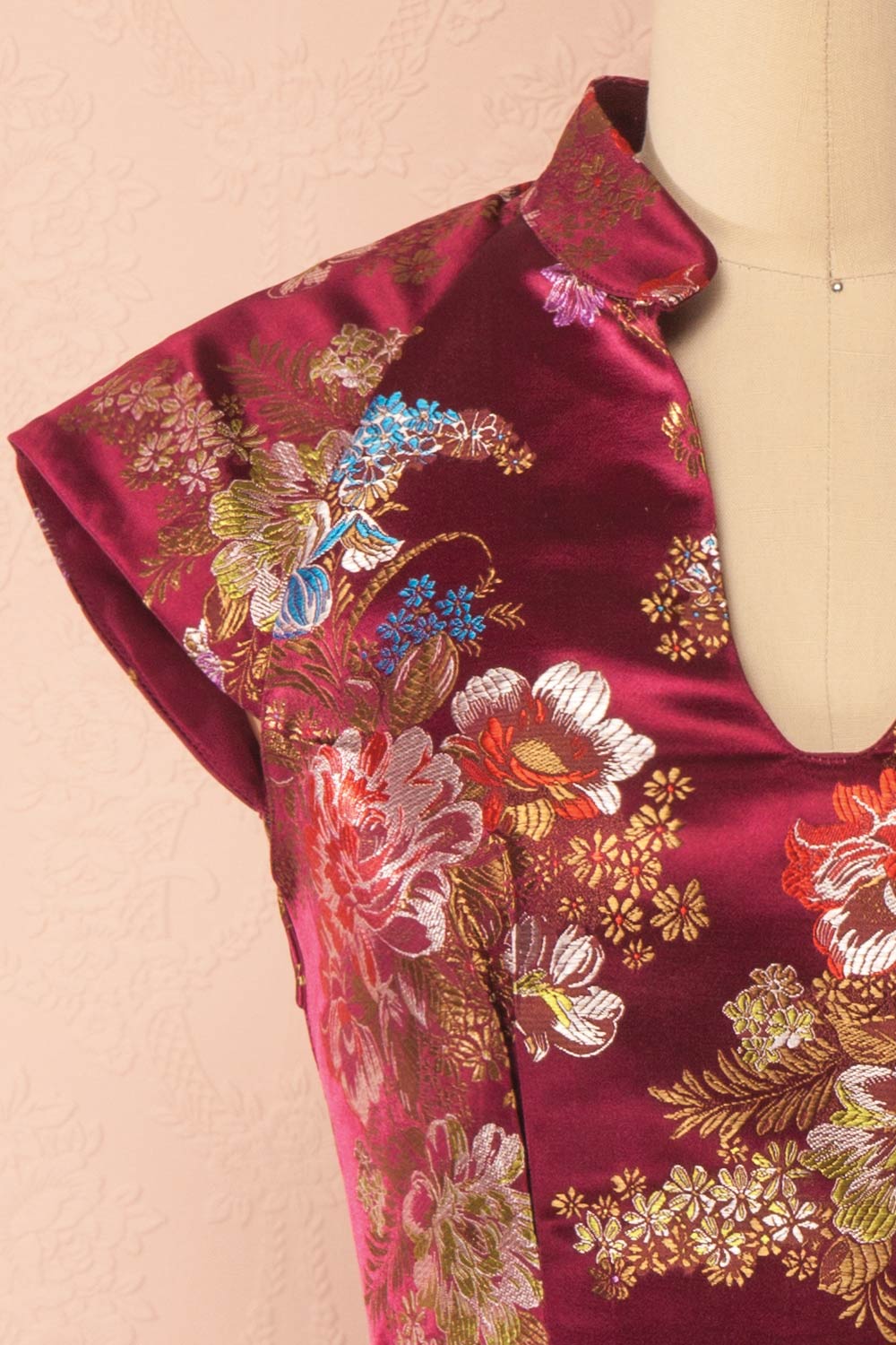 Yuriko Burgundy Floral Brocade A-Line Dress | Boutique 1861