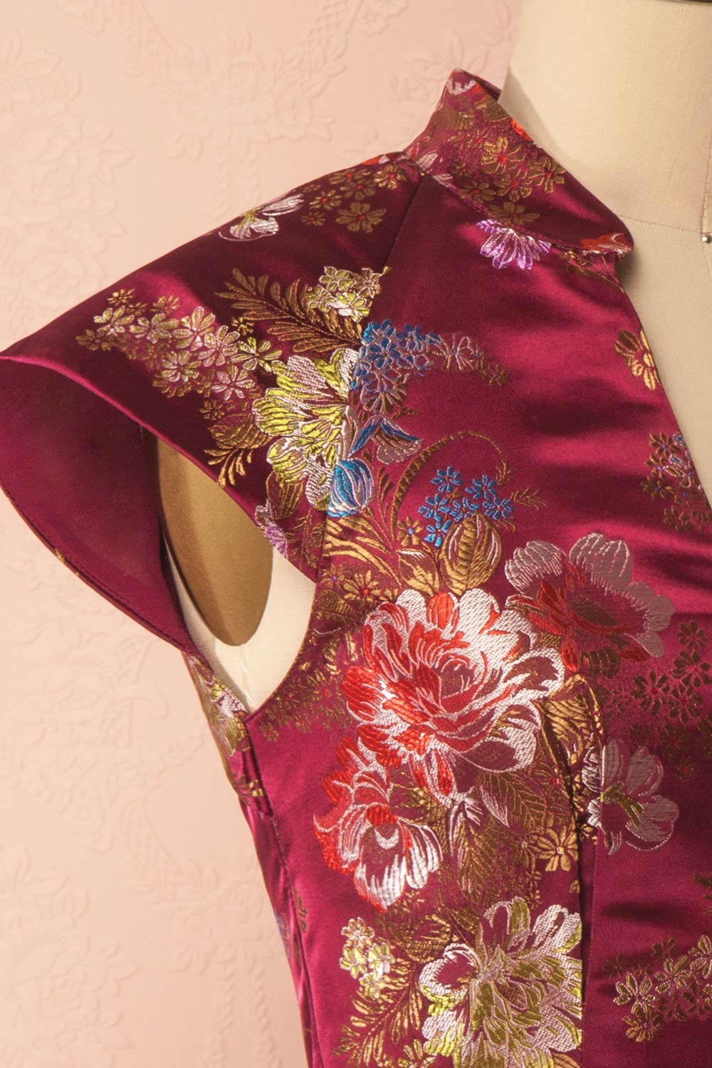 Yuriko Burgundy Floral Brocade A-Line Dress | Boutique 1861