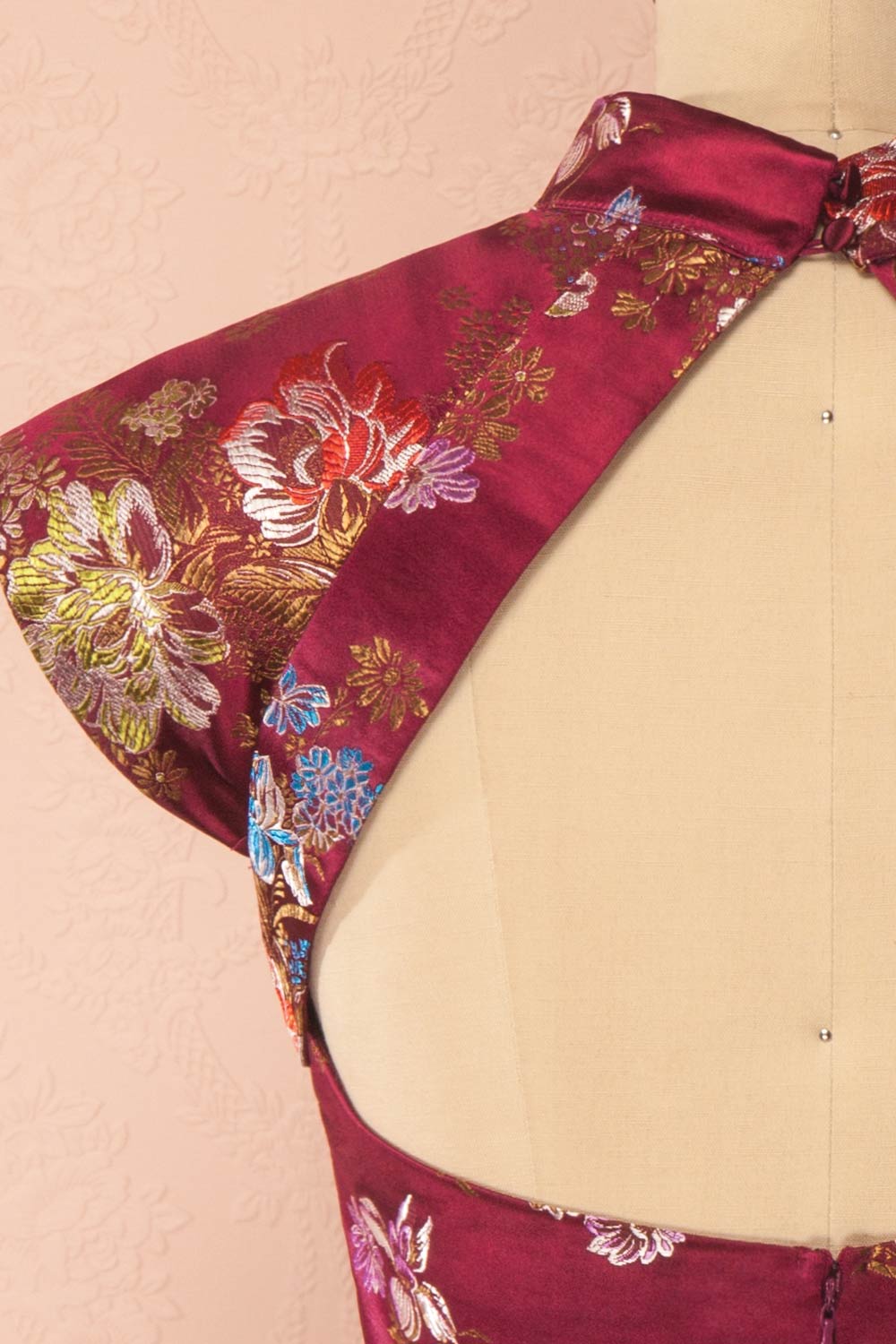 Yuriko Burgundy Floral Brocade A-Line Dress | Boutique 1861