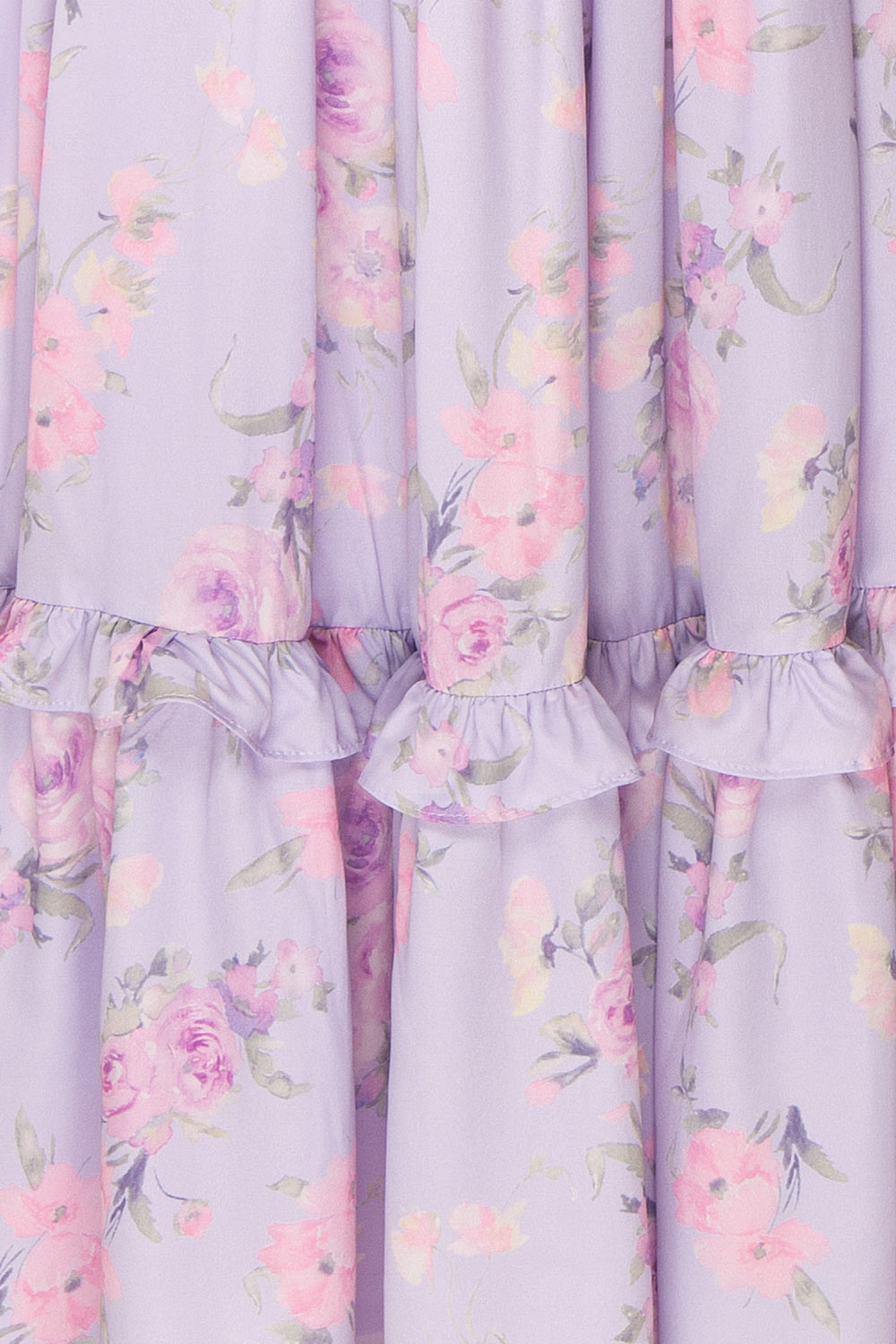 Zandria Lilac Floral Puffy Sleeve Midi Dress | Boutique 1861 fabric