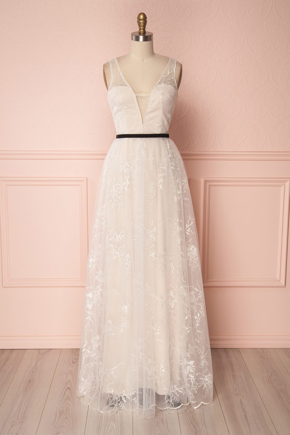 Zenzel Day Cream Embroidered Tulle Maxi Gown | Boudoir 1861